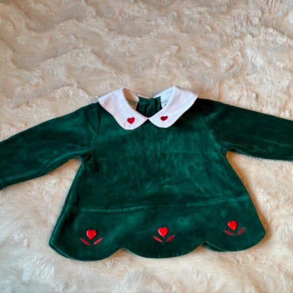 Sears Baby Two-piece Green Velour Size 12 MTHS 20 LBS Holiday Vintage EUC - Picture 2 of 14